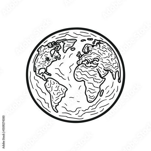 Detailed World Planet Earth Geography Line Style Icon Vector Illustration