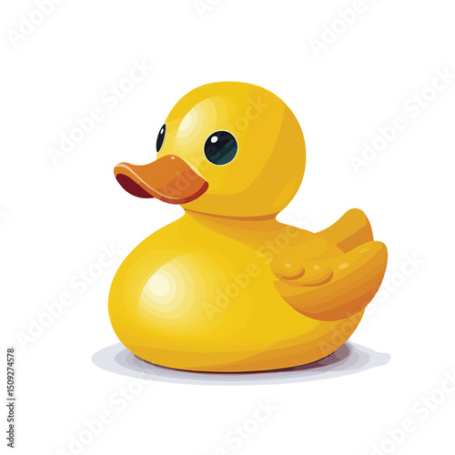Yellow Duck Rubber Toy Icon Vector Illustration - Cute Bath Toy for Kids