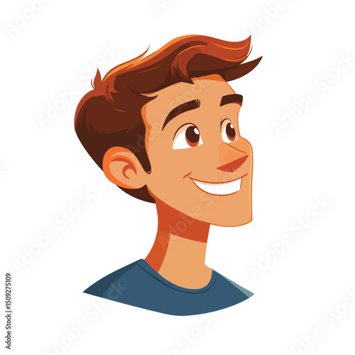 Professional Cartoon Vector Illustration of a Young Man Smiling in Profile