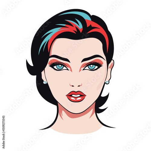 Cartoon Makeup Woman Face Icon on White Background: Illustration for Beauty Blog and Cosmetic Product Design