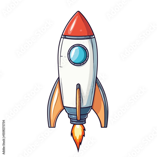 Colorful Cartoon Spaceship Rocket Vector Illustration for Children's Book Covers and Educational Materials