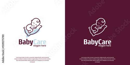 baby sleeping on a cozy pillow, in a cute and friendly style, design vector template.