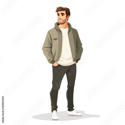 Professional Standing Man Character in Casual Clothes - Vector Illustration for Business Presentations and Marketing Campaigns