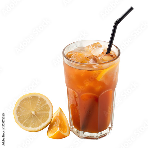  a mesmerizing shot of an iced thai tea on transparent background png