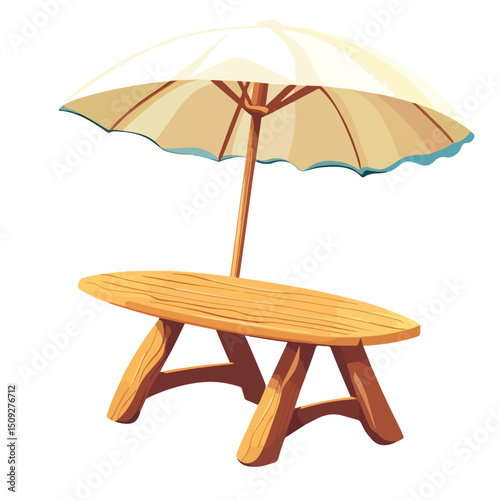 Professional Vector Illustration of a Surf Table with Umbrella for Beach Scenes