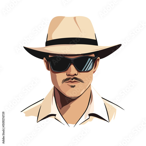 Professional Image of a Suspicious Man or Criminal in Hat and Sunglasses for Projects