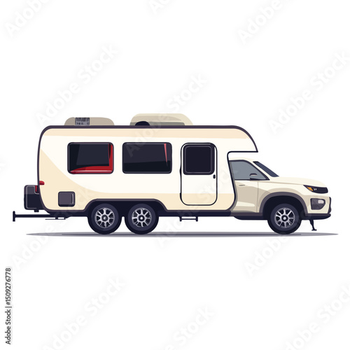Professional SUV Sport Vehicle with Caravan Trailer Vector Illustration for Travel and Transportation Concepts