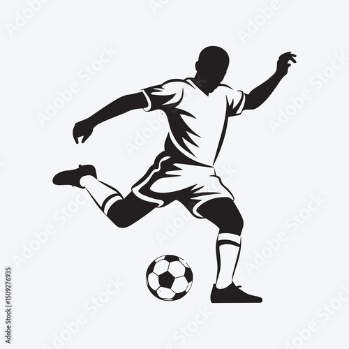 Soccer Player Kicking Ball - Football Action Pose in Black and White