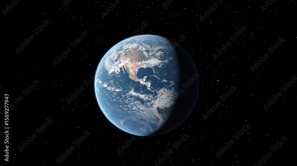 Earth from space, half in shadow, showing North and Central America. Earth from space, half in shadow, showing North and Central America.