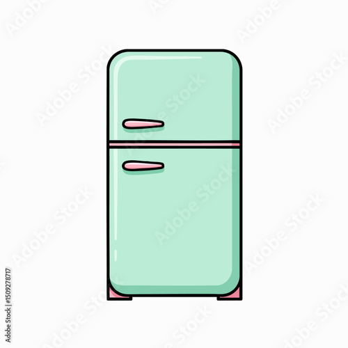 Cute mint green retro refrigerator illustration