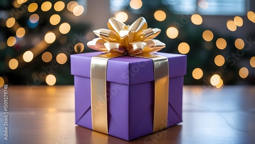Elegant purple gift box with gold ribbon and bow for special occasions