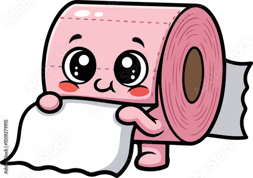 Adorable pink toilet paper character with big shiny eyes and a cute expression.

