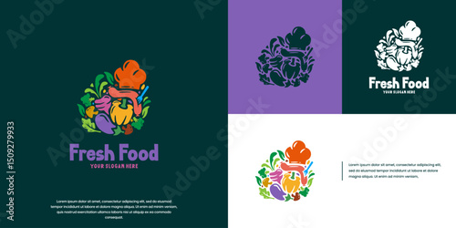 food logo with chef hat , healthy restaurant symbol , food menu , vector graphic illustration.