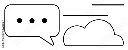 Speech bubble with three dots next to outlined cloud, symbolizing communication, data sharing, and cloud computing. Ideal for collaboration, storage, conversation, networking, technology online