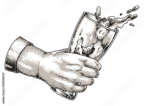 Hand holding a glass of beer with splashes