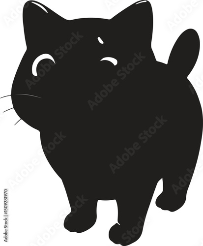 Adorable Black Cat Silhouette ,Cute Cartoon Kitten Vector Art