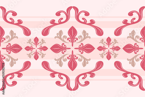 Sweet Love Romance Pink Border Garland Frame with Pinkish Mood Lovely Girly Decoration. Detailed Scroll Ornament Victorian Era with Pastel Pink Striped Background for Beloved Luxury Style Ribbon Scarf