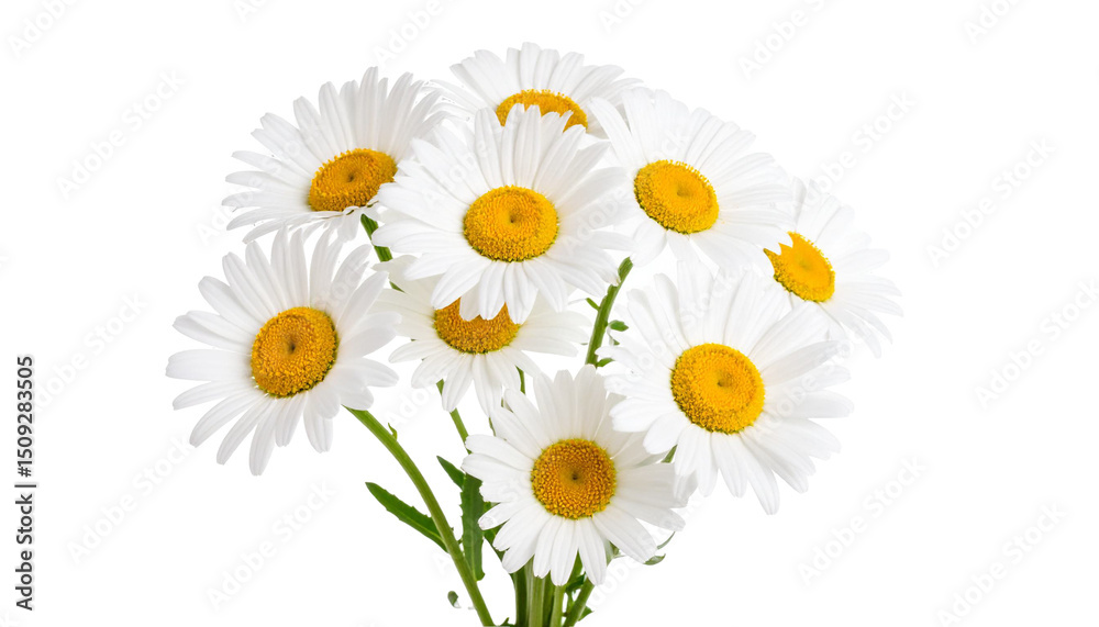 Fototapeta premium Bouquet of white daisies with yellow center on transparent background
