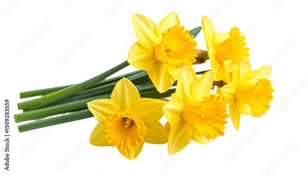 Fototapeta premium Bouquet of daffodils lying on a transparent background