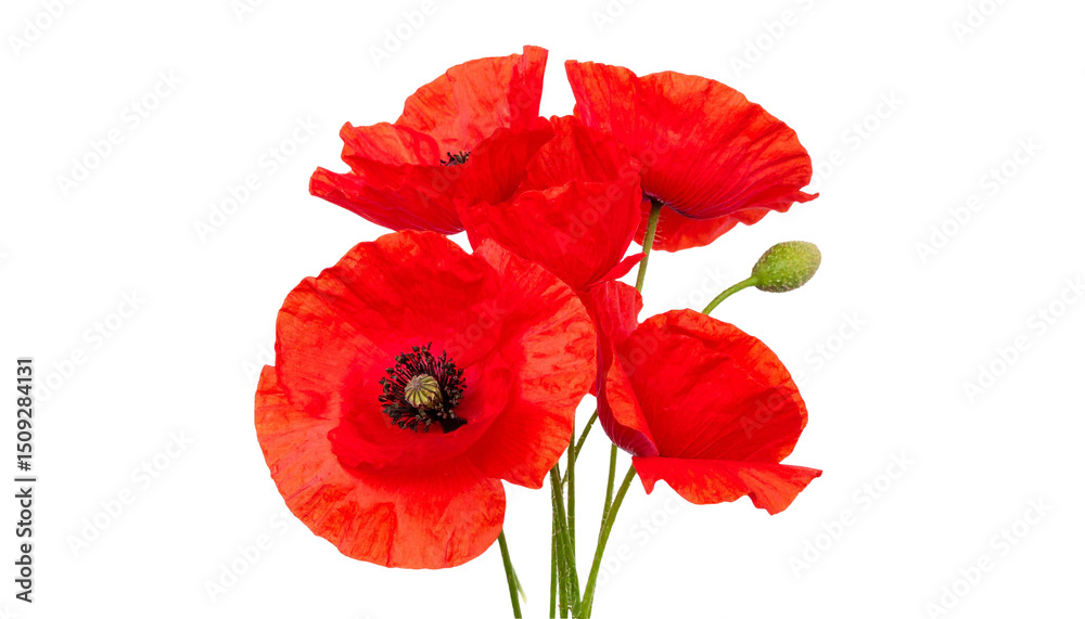 Obraz premium Red poppy flowers blooming with transparent background