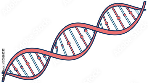 Stylized depiction of a double helix structure with pink strands and connecting elements design