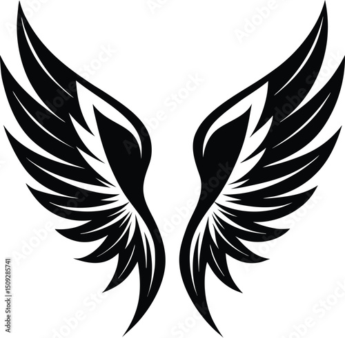  angel wings silhouette, open flight, divine symmetry
