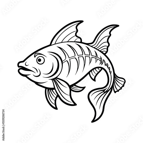 Goliath Tiger Fish Line Art Vector Design