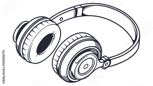 Close up depiction of a pair of over ear headphones with visible cushion and headband design detail
