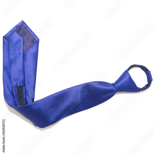 plain fabric blue tie folded on white background closeup shot 