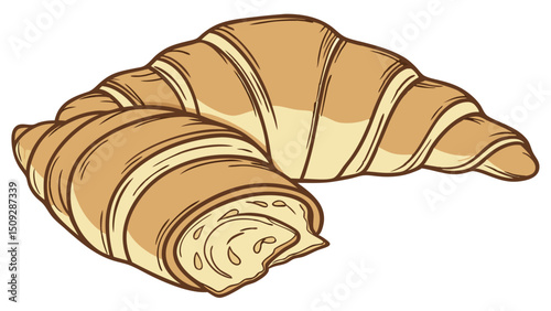 Two freshly baked croissants with golden brown crusts and visible layers placed side by side on white