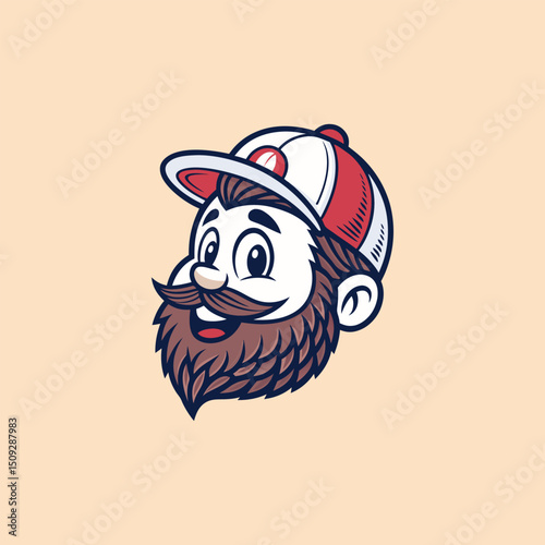 Vector illustration of Head Beard man logo design cartoon mascot  logo vector icon Line art style Viking head vector graphic template, Suitable for logo design, tattoo design or print on demand
