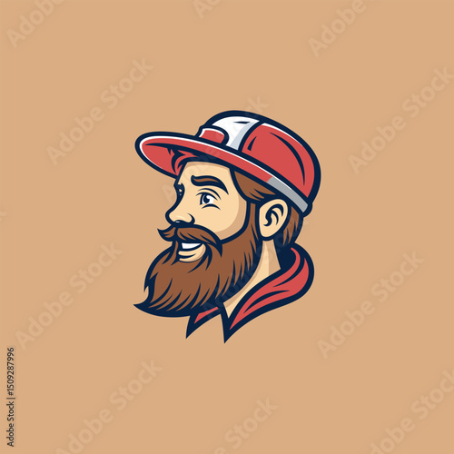 Vector illustration of Head Beard man logo design cartoon mascot  logo vector icon Line art style Viking head vector graphic template, Suitable for logo design, tattoo design or print on demand
