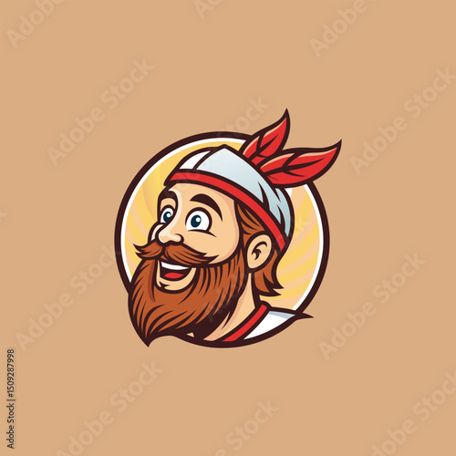 Vector illustration of Head Beard man logo design cartoon mascot  logo vector icon Line art style Viking head vector graphic template, Suitable for logo design, tattoo design or print on demand
