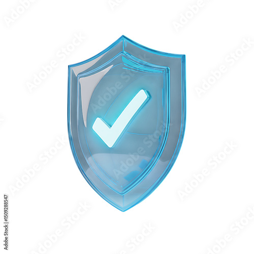 Quadro su tela Secure digital world A glowing shield with a checkmark offers ultimate on transp