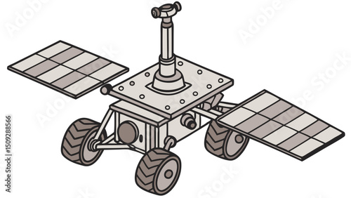 A rover with solar panels and antenna on a white background showcasing exploration technology design