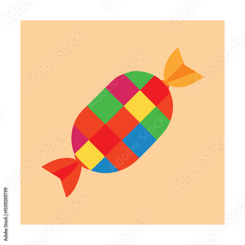 Wrapped Candy with Rainbow Checkerboard Pattern