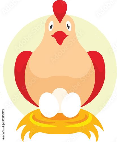 Hen Sitting on Eggs – Farm Animal Vector Illustration
