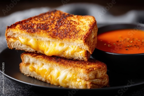 Grilled Cheese Sandwich Tomatensuppe Comfort Food Käsesandwich Warm Toast Klassisch Amerikanisch Käsegeschmolzen Hausgemacht Mittagessen Snack Soulfood Wintergericht Rustikal Lecker Herzhaft