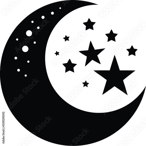  moon silhouette, scattered stars, night sky
