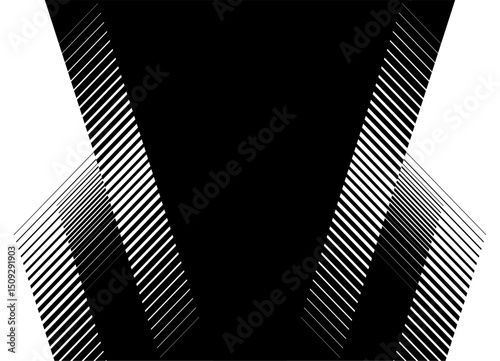 Vector transition from black to white. Striped symmetrical pattern of broken parallel lines. Vector background with place for text, for covers, packaging, ads, posters, banners. labels.