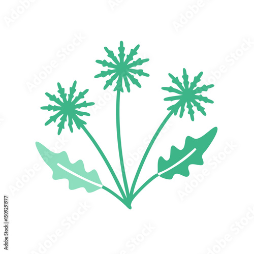 Stylized dandelion plant icon with green color and artistic design