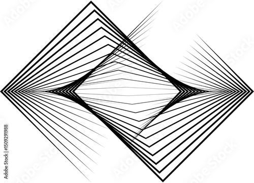 Vector dynamic pattern of flowing square shapes. Abstract swirling Design element of thin black lines on white. Vector background for covers, packaging, ads, posters, banners. Illusion composition.