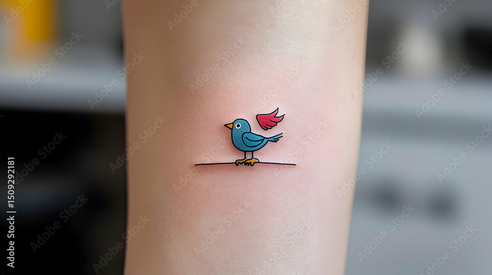 Obraz premium Small Blue Bird Pixel Art Tattoo on Arm