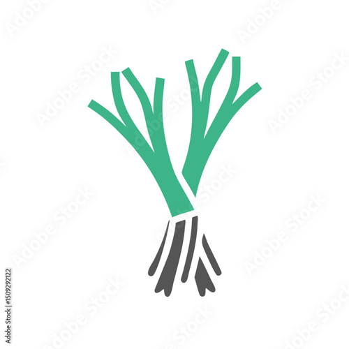 Fresh scallions displayed in a minimalist flat design style  