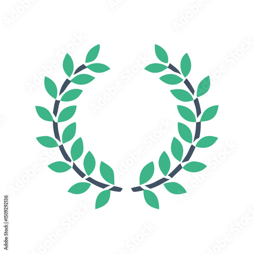 Bay leaf wreath in flat design with green foliage  