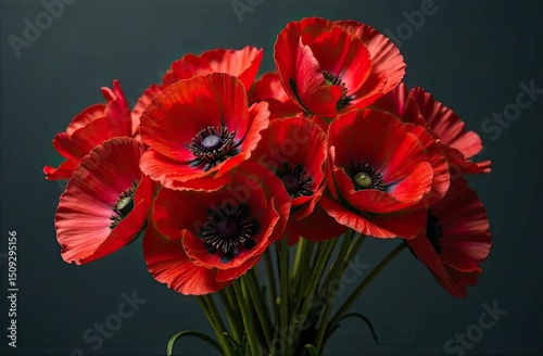 Bouquet of poppies on a gray background
