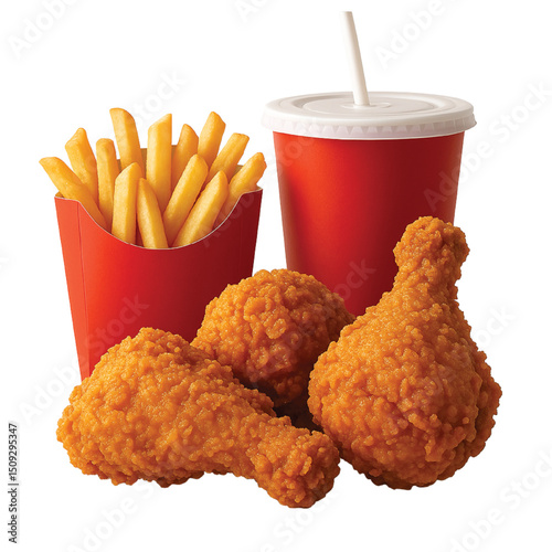 fried chicken, french fries, drink