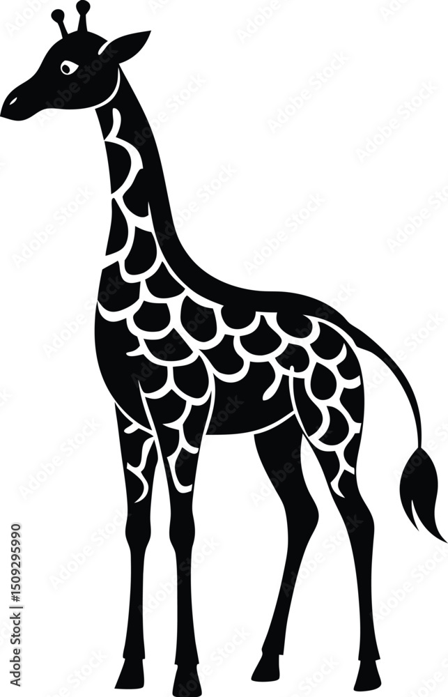 Naklejka premium giraffe silhouette, long neck, standing animal 