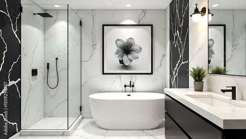 Modern Black and White Bathroom Interior Design with Luxury Marble Accents