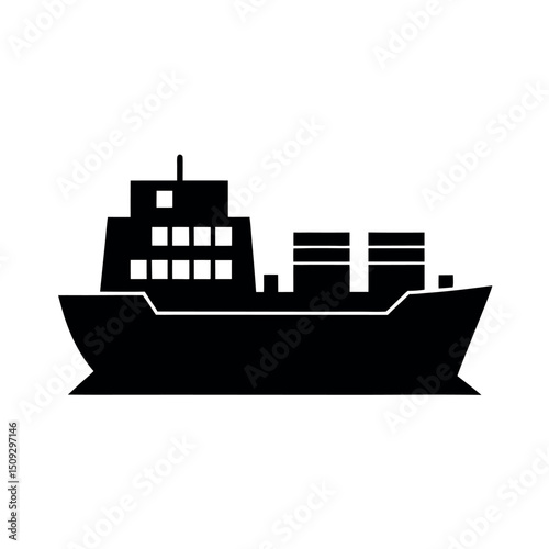 Large Cargo Container Ship Vector Silhouette